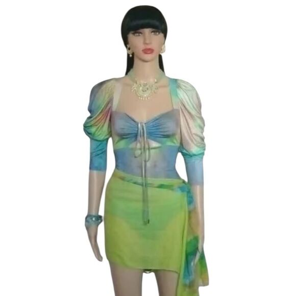 AFRM Multicolor Space Dye Mesh Sleeve Cutout Bodysuit Size Small NWT - Picture 1 of 8